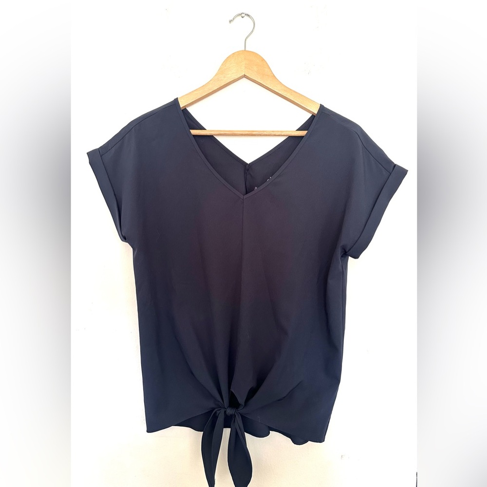 Juicy Couture Navy V-Neck Cap Sleeve Top Women’s Sz Medium Lightweight Tie Front